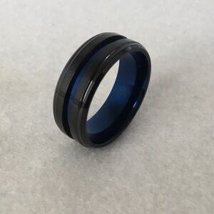 Men’s Black And Blue Steel Ring Size 10